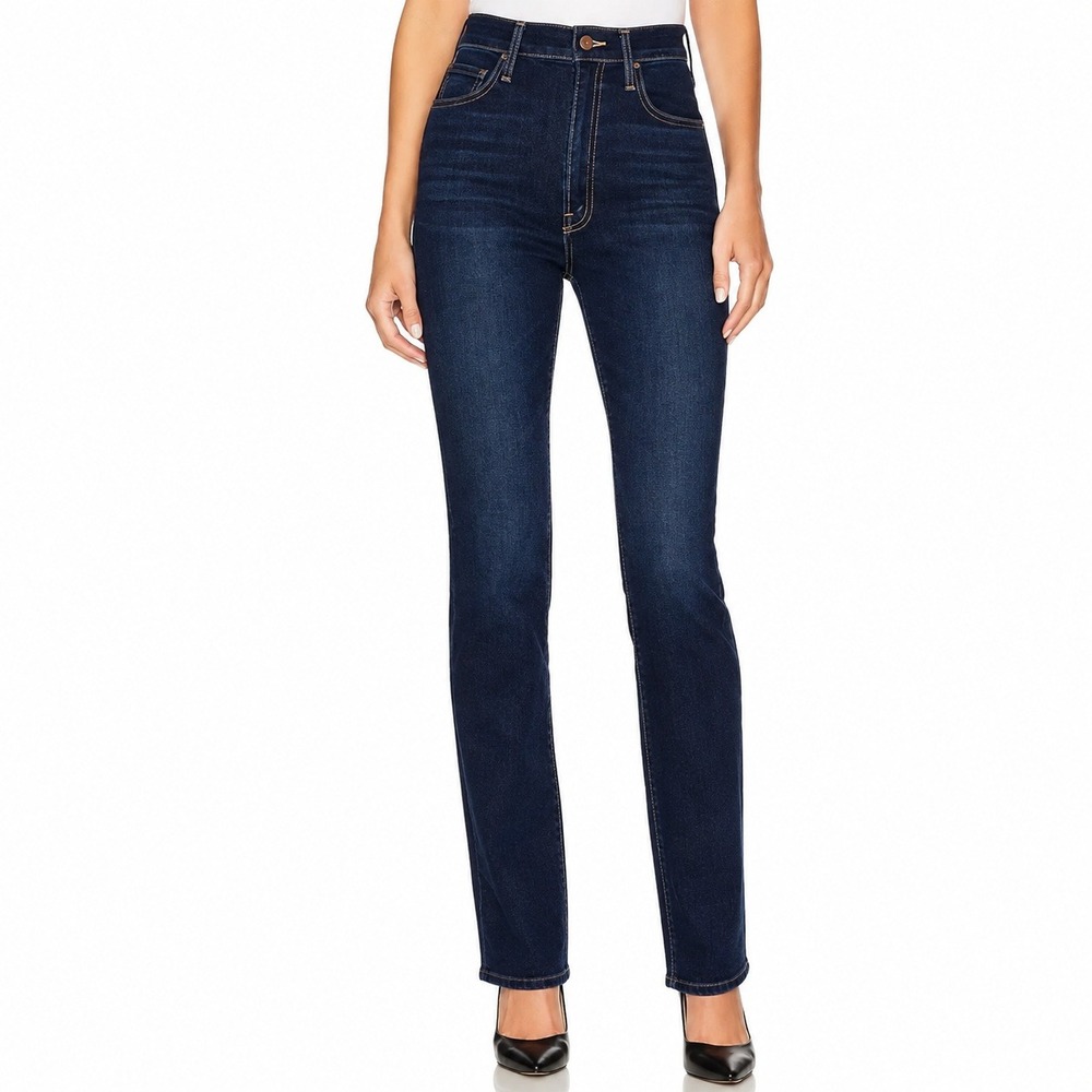 MOTHER High Waisted Double Rider Skimp in Off Limits Dark Wash Straight Size 28